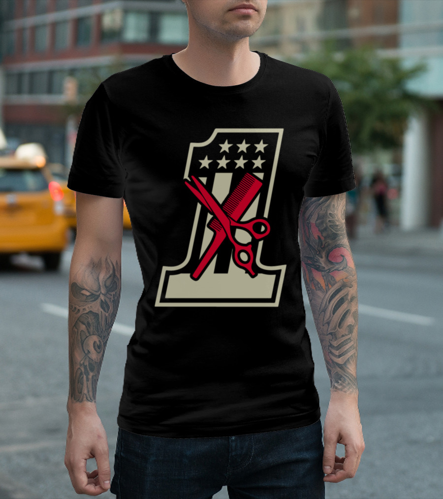 Hair Stylist Number One USA American Flag Scissors Comb Stars T-Shirt