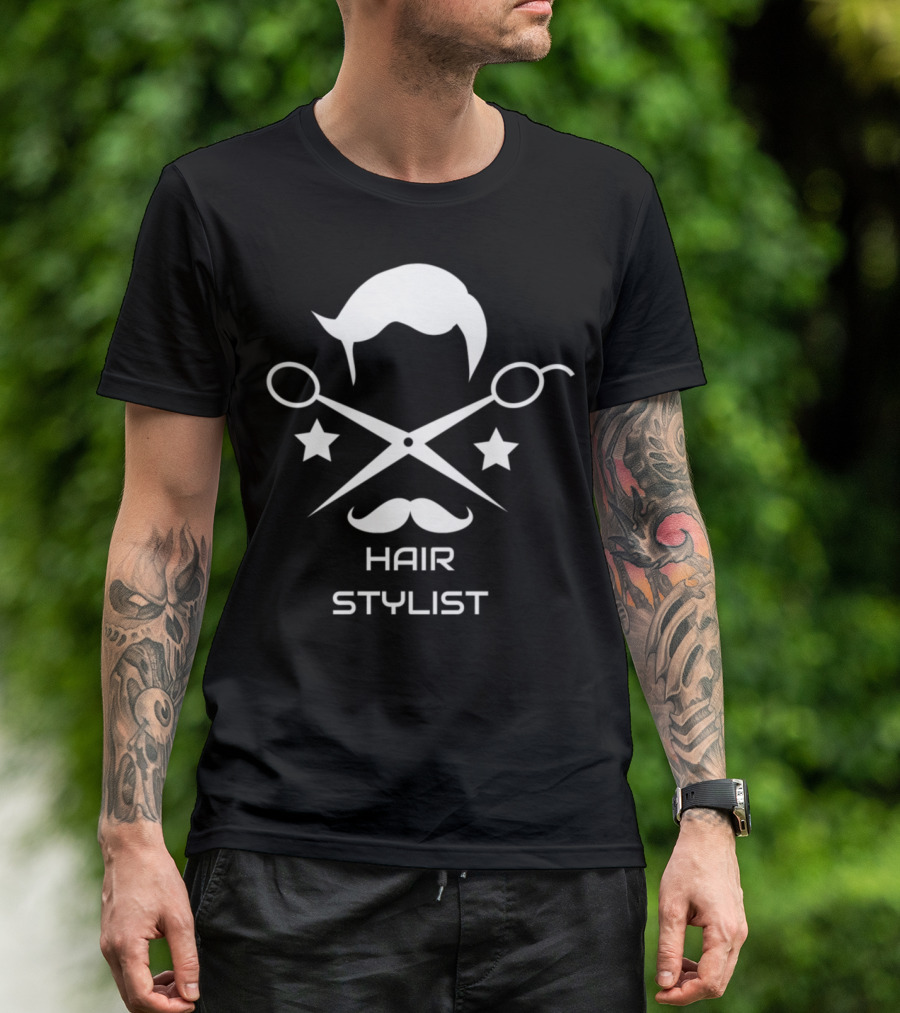 Hair Stylist Barber Scissors And Mustache Icon Fashion T-Shirt