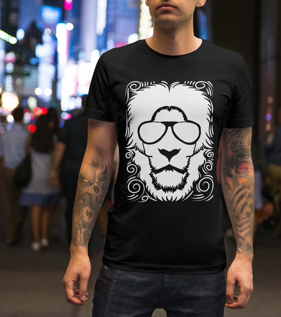 Tiger White Lion Sunglasses Swirls T-Shirt