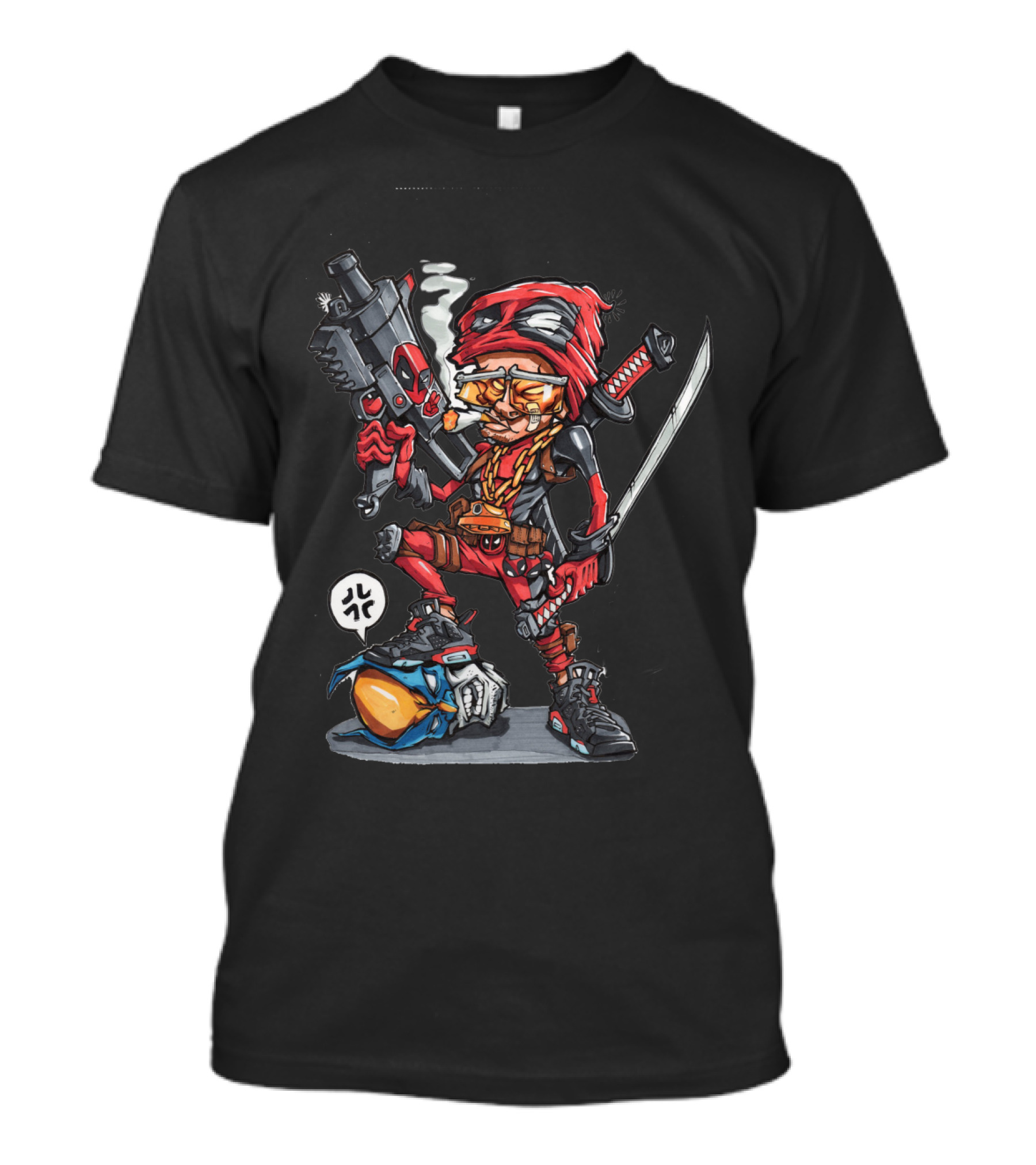 Cartoon Ninja Comic Character With Sword And Gun T-Shirt