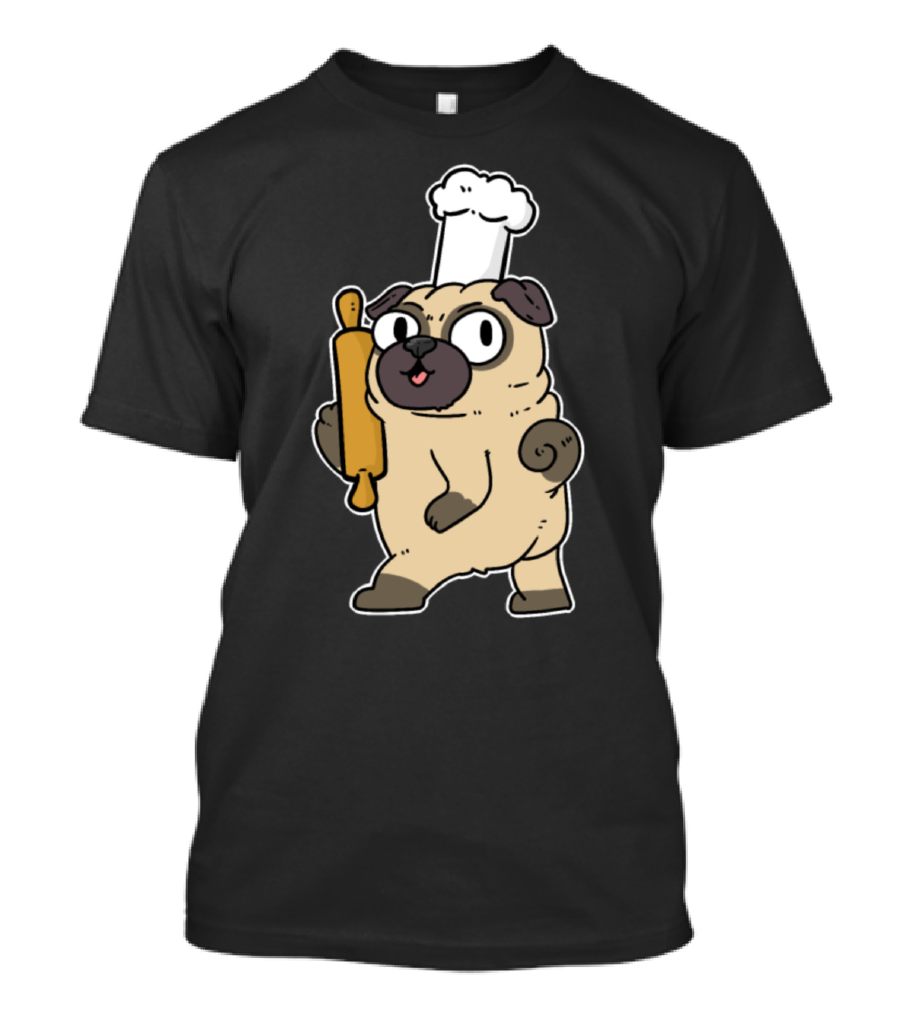 Baker Bakery Bread Rolls Pug Chef With Rolling Pin T-Shirt