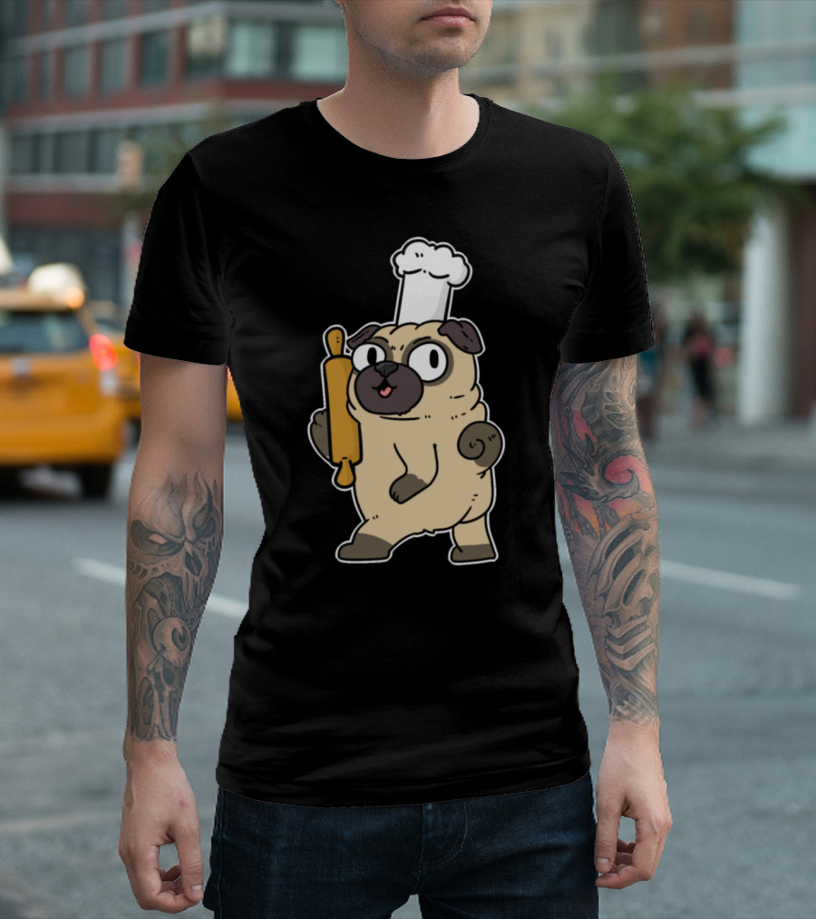 Baker Bakery Bread Rolls Pug Chef With Rolling Pin T-Shirt