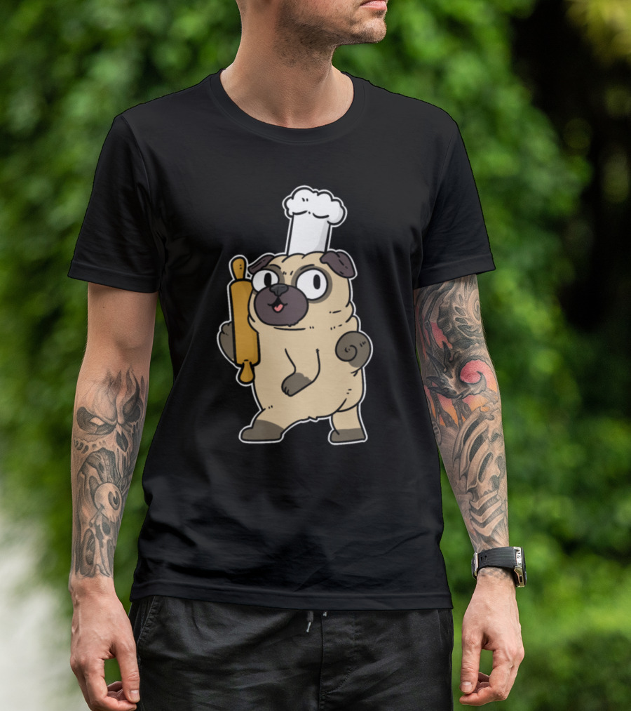 Baker Bakery Bread Rolls Pug Chef With Rolling Pin T-Shirt