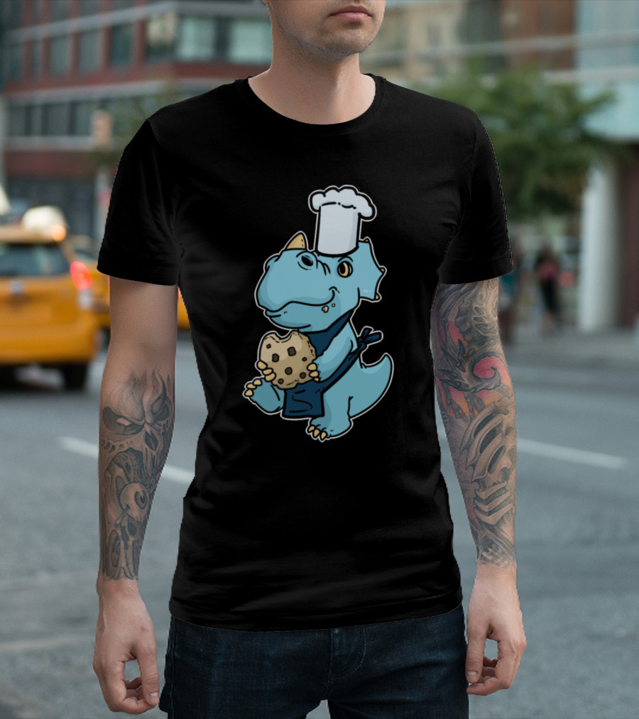 Baker Bakery Confectioner Bread Rolls Dinosaur Chef Cookie T-Shirt
