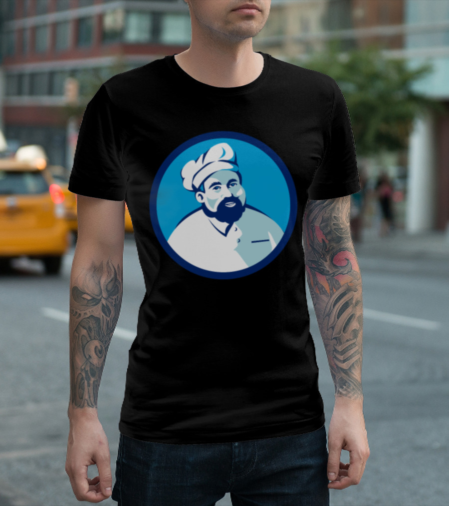 Baker Chef Cook Bearded Circle Retro Blue T-Shirt