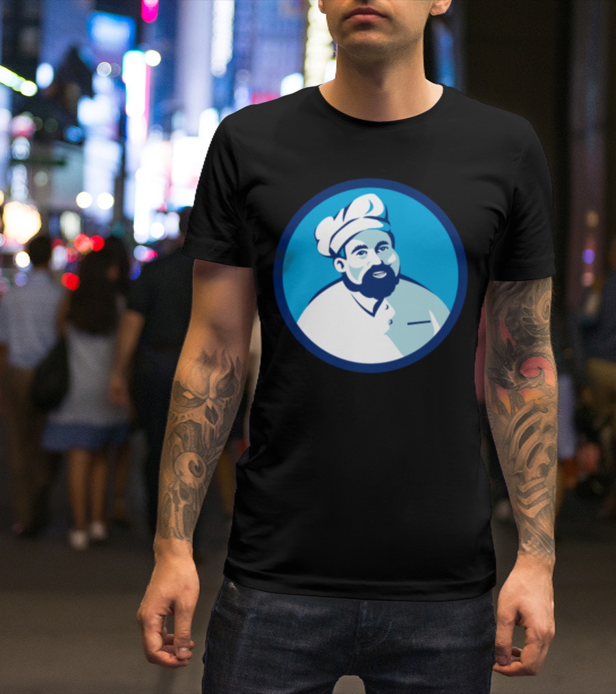 Baker Chef Cook Bearded Circle Retro Blue T-Shirt