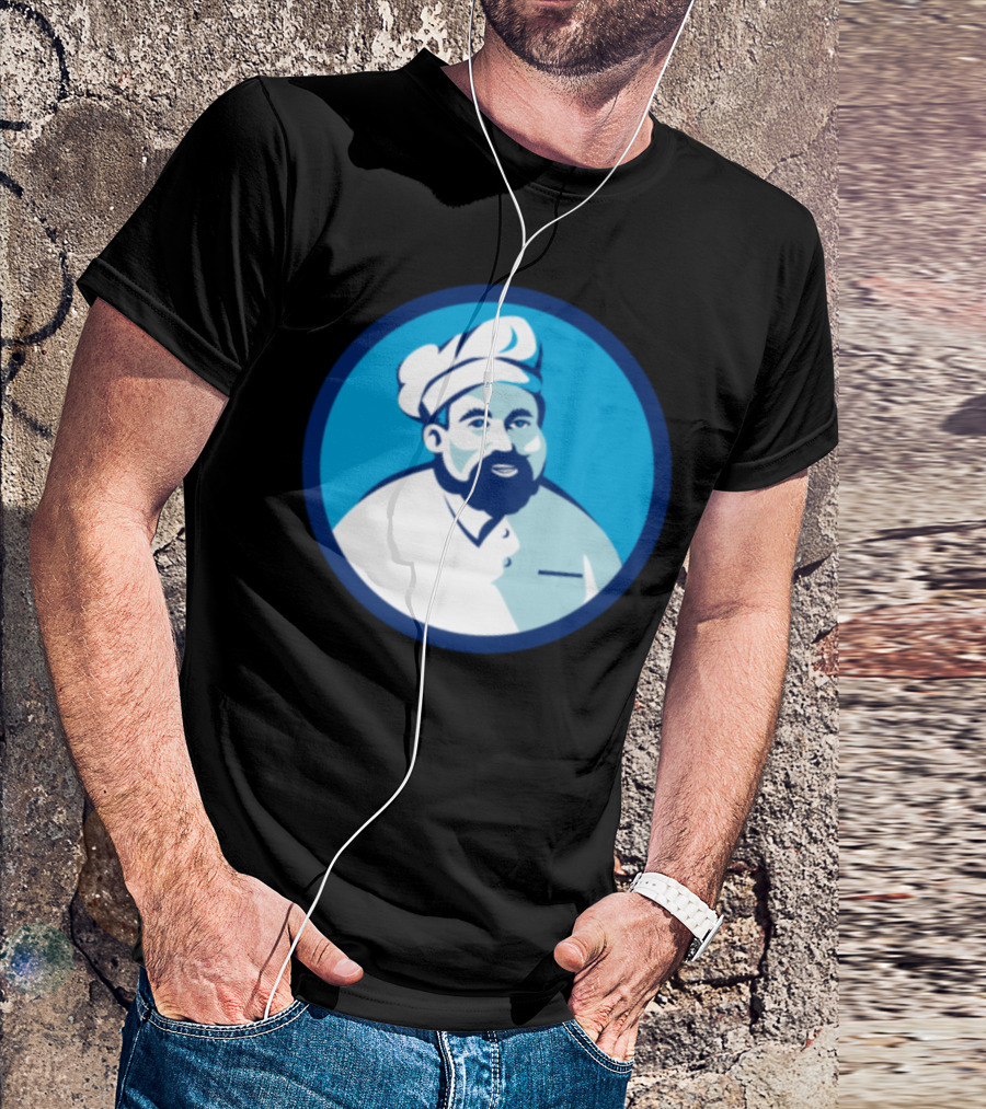 Baker Chef Cook Bearded Circle Retro Blue T-Shirt