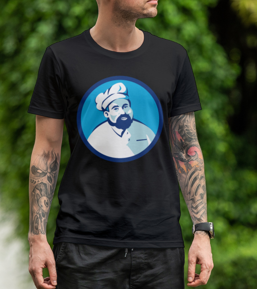 Baker Chef Cook Bearded Circle Retro Blue T-Shirt