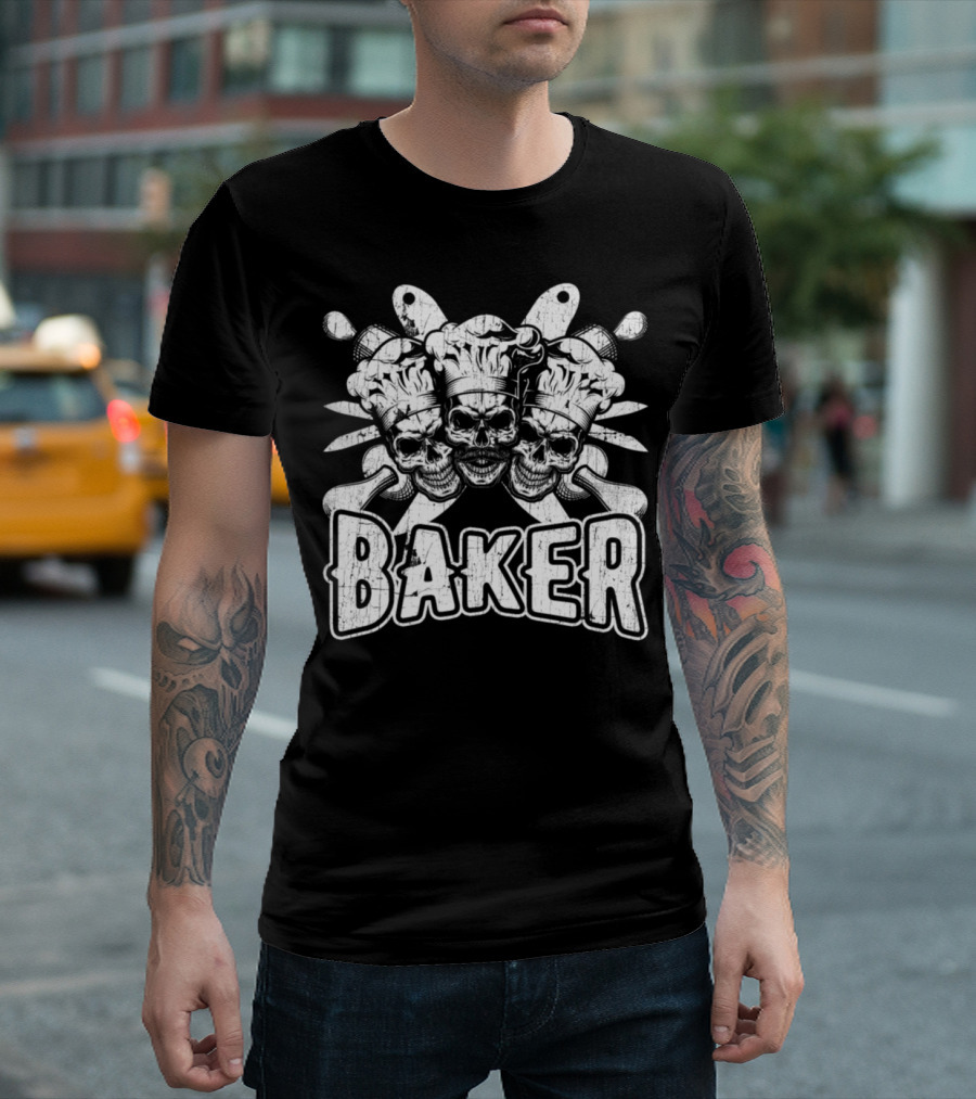 Baker Skull Chefs with Knives and Rolling Pins T-Shirt