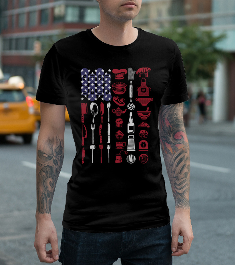 Baker Labor Day Culinary Tools American Flag T-Shirt