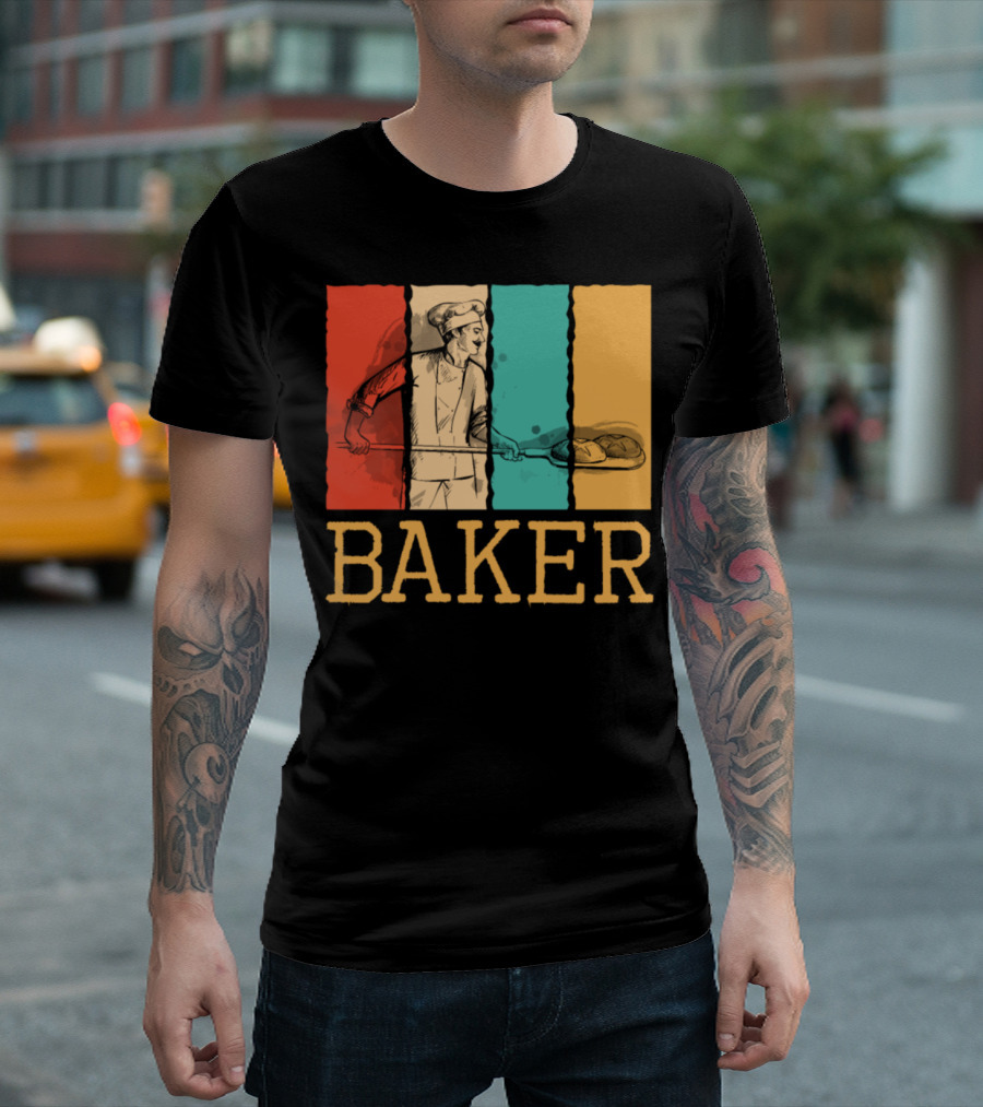 Cool Vintage Baker Retro Bakers Chef in Tri-Color Panels T-Shirt