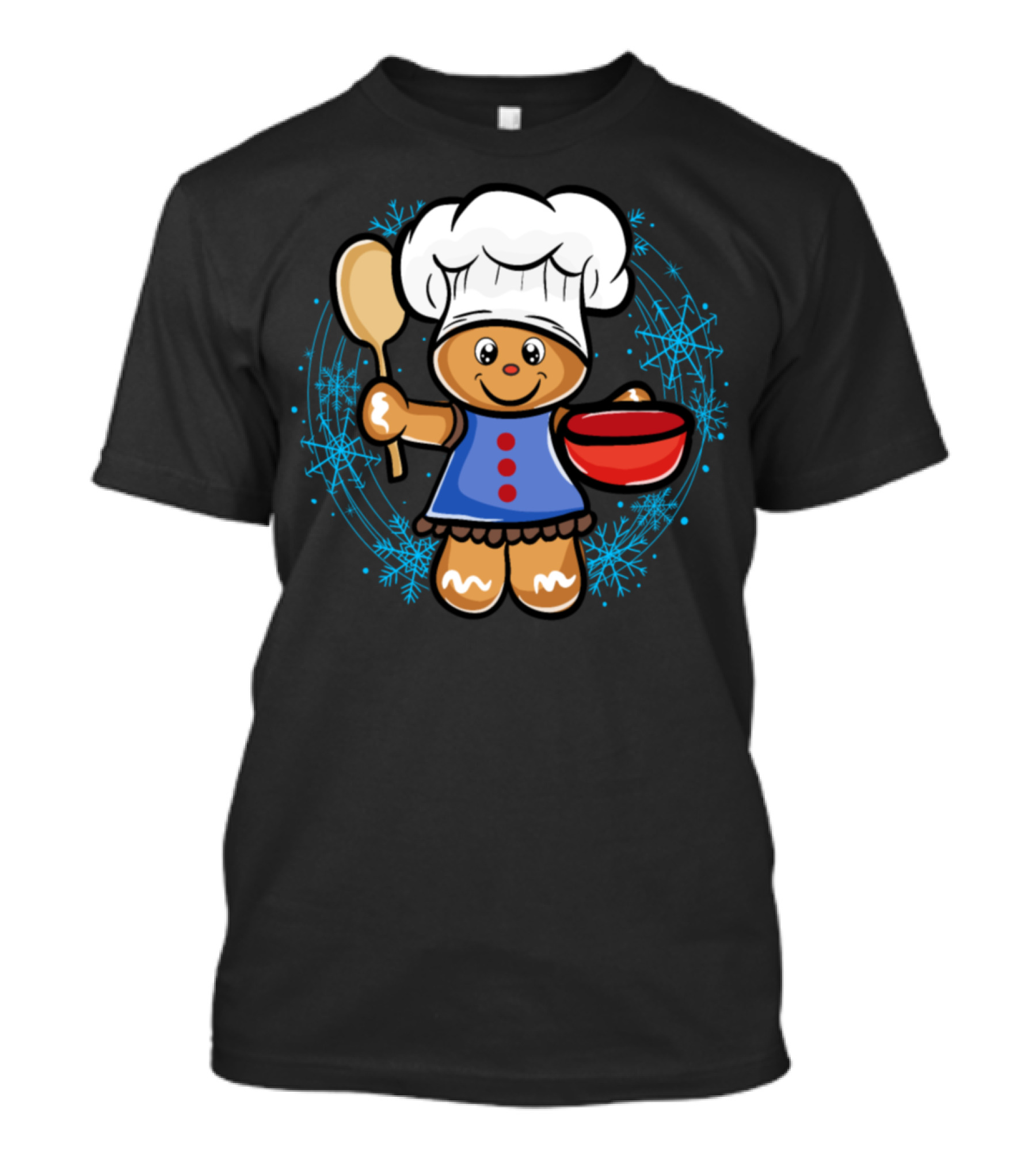 Gingerbread Man Chef With Spoon And Bowl Christmas Baking T-Shirt