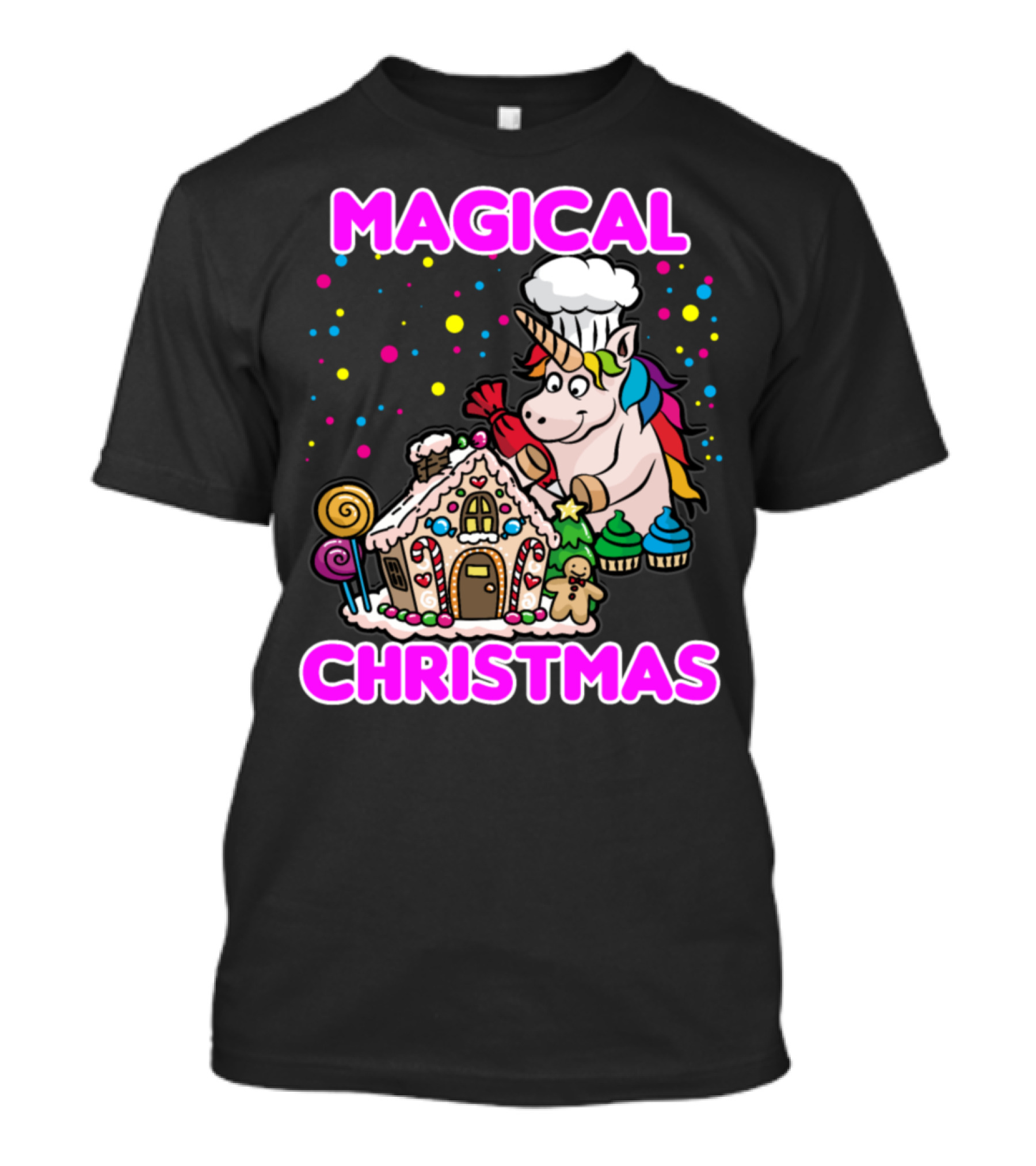 Magical Christmas Unicorn Gingerbread House Chef Fantasy T-Shirt