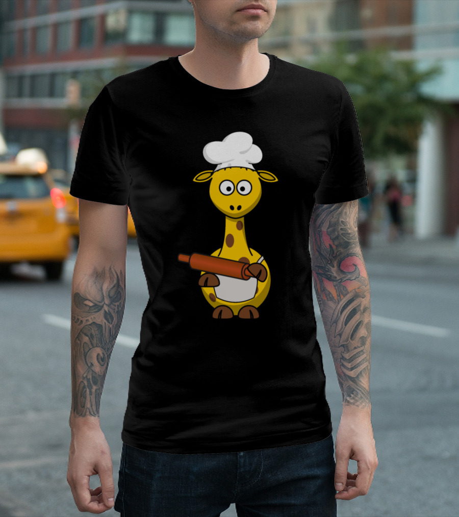 Funny Giraffe Chef With Rolling Pin T-Shirt
