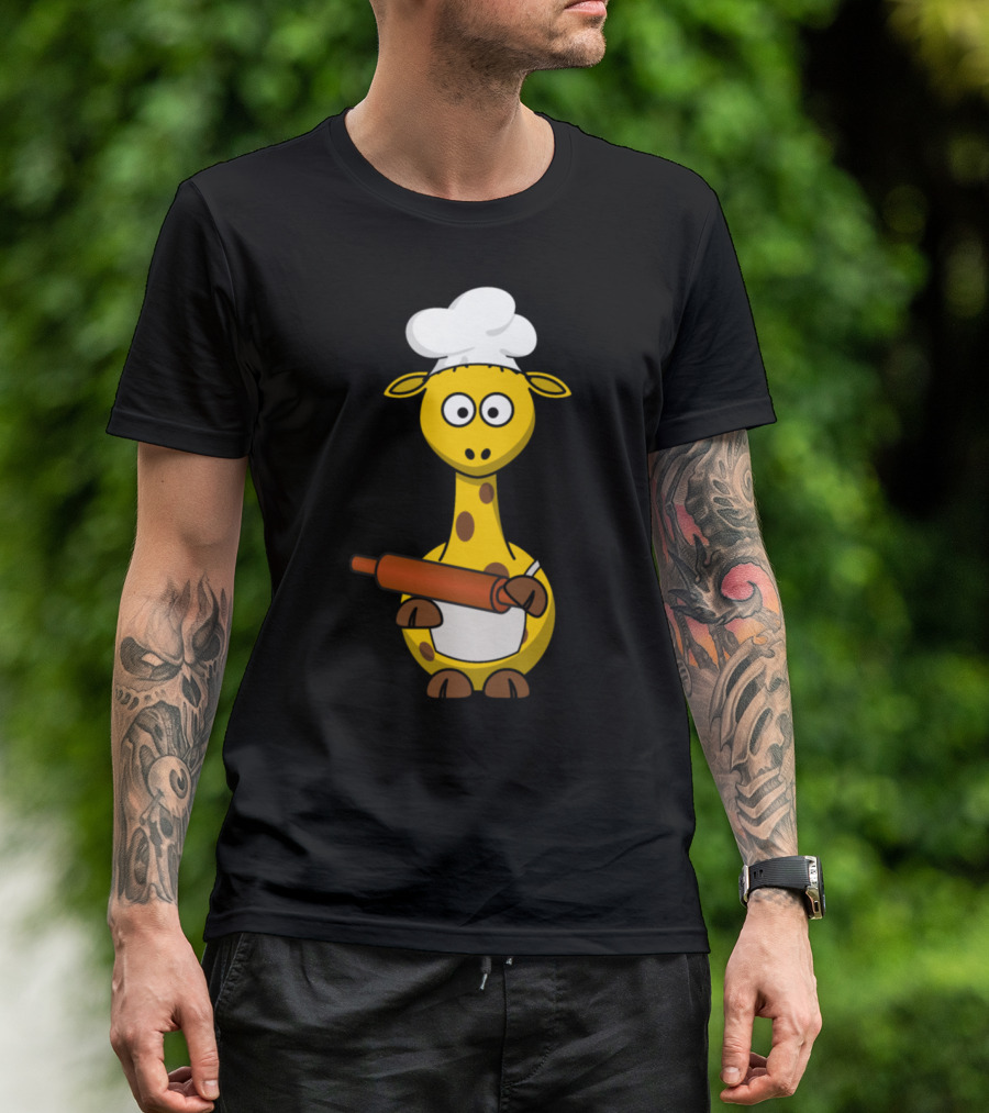 Funny Giraffe Chef With Rolling Pin T-Shirt