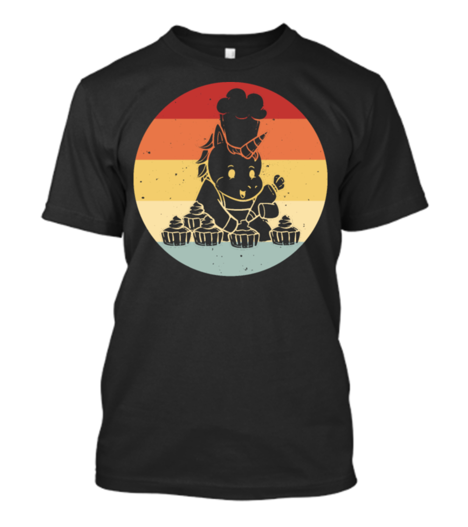 Unicorn Baker Cupcake Delight Retro Stripes T-Shirt