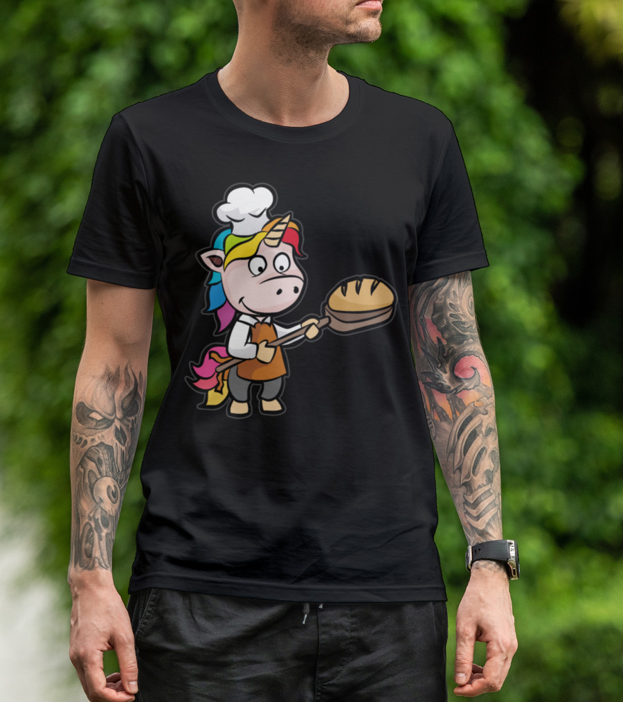 Unicorn Chef Baking Bread With Rainbow Mane And Chef Hat T-Shirt