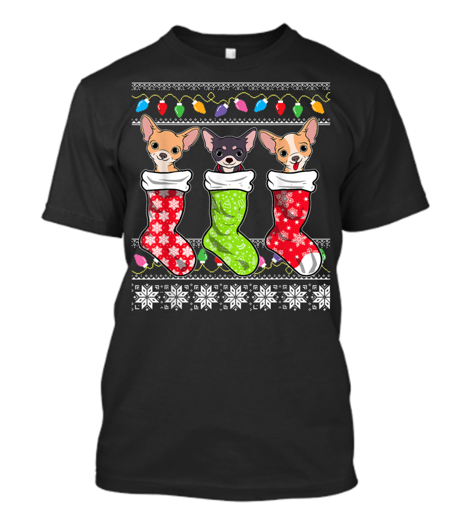 Chihuahua Christmas Socks Lights And Snowflake Pattern Holiday Do T-Shirt