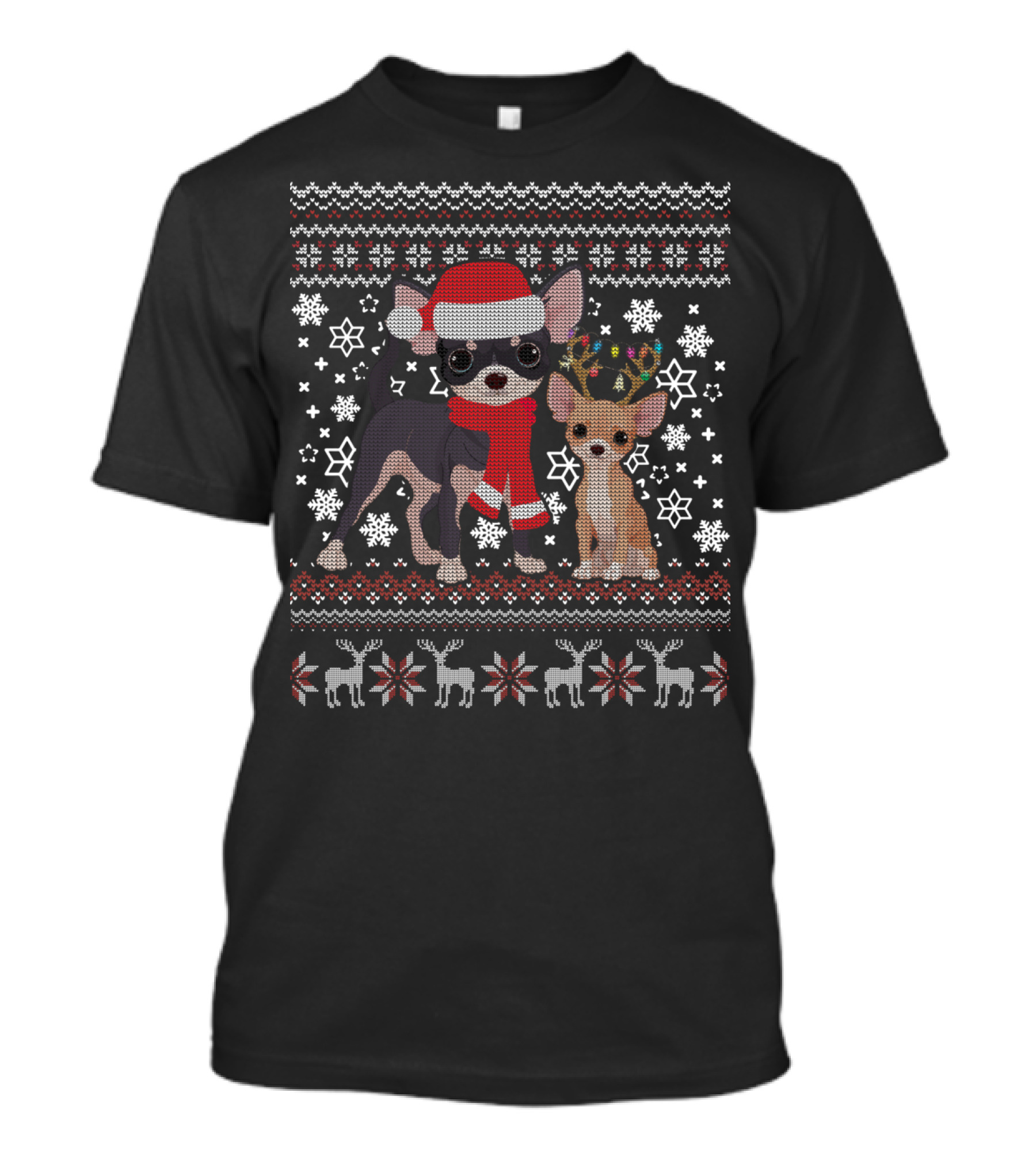 Chihuahua Dog Santa Hat Scarf Antlers Ugly Christmas Xmas Pup T-Shirt