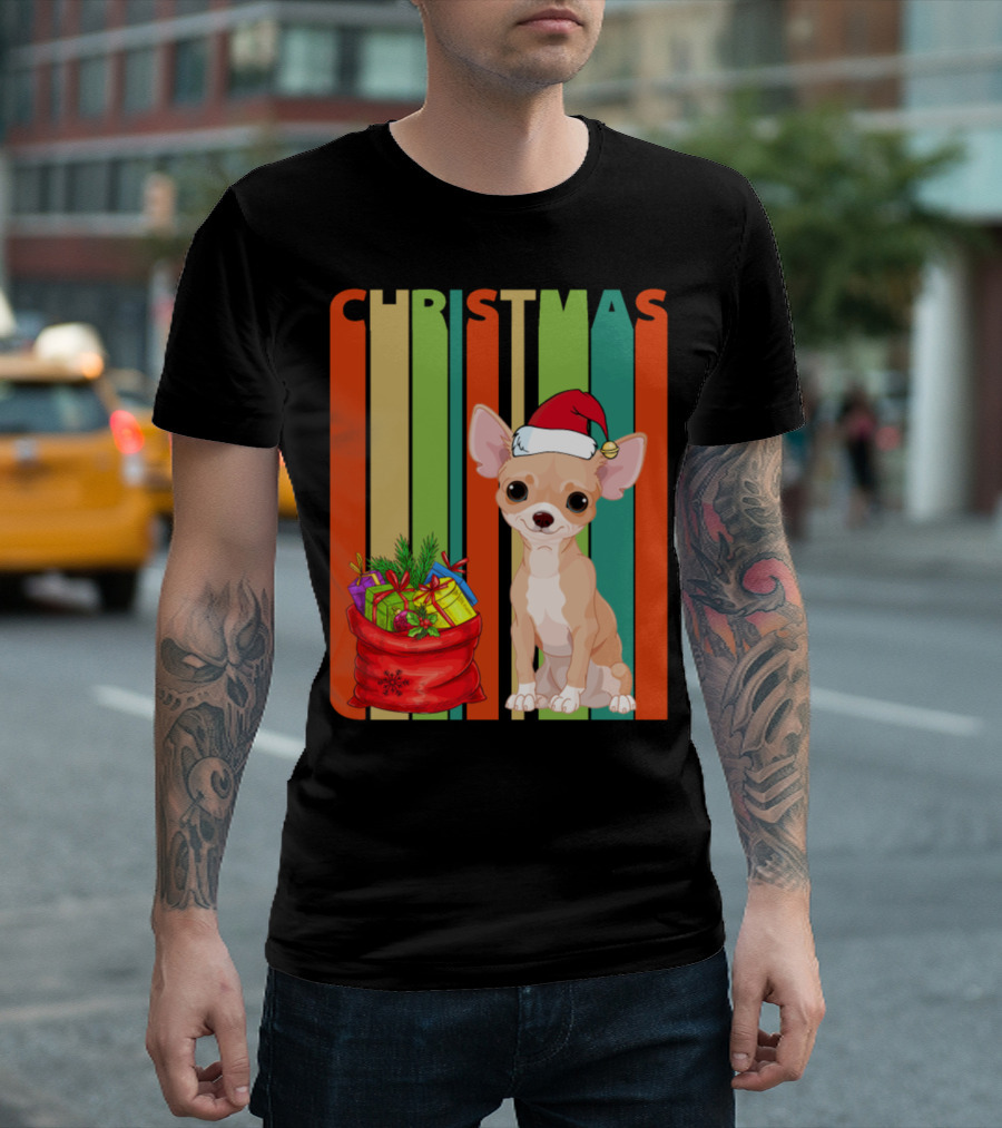 Christmas Santa Chihuahua and Gift Bag T-Shirt
