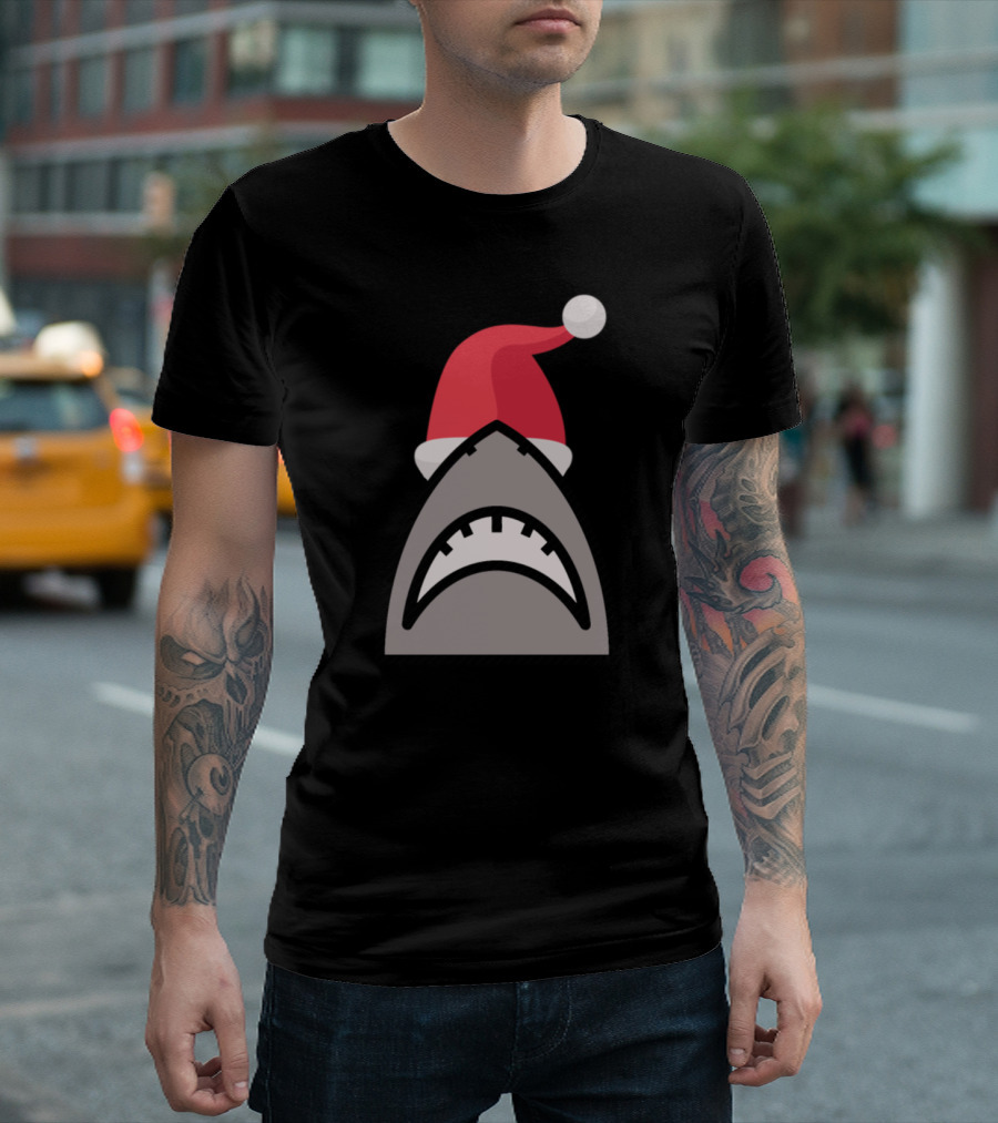 Santa Jaws Christmas Shark wearing Santa Hat T-Shirt