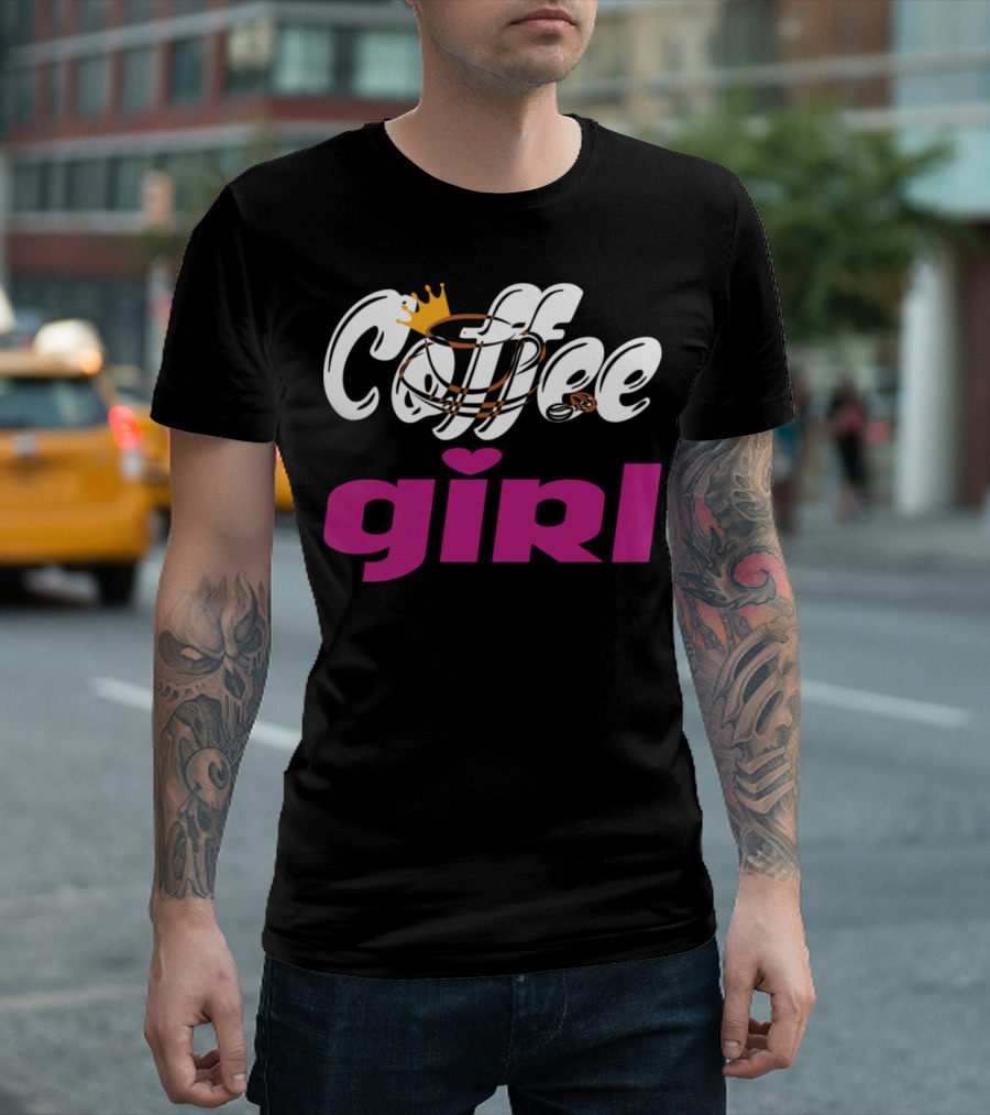 Coffee Queen Coffee Girl with Crown and Coffee Cup Elements T-Shirt