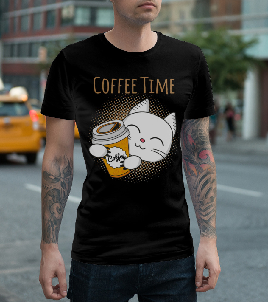Coffee Time Coffee Cat Kittens Hugging Coffee Cup T-Shirt