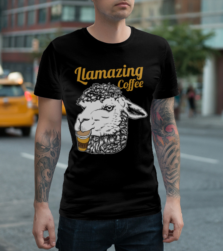 Llamazing Coffee Animal Llama Drinking Coffee T-Shirt