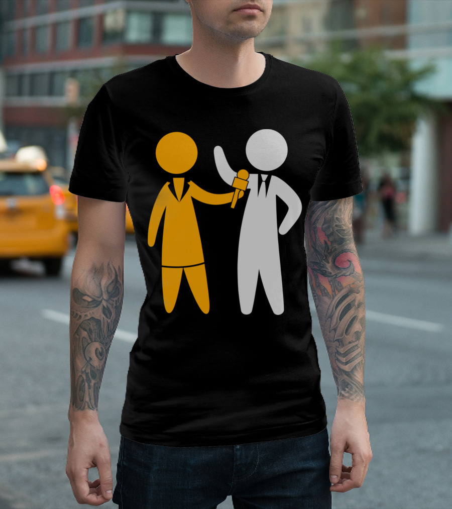Reporter Conducts Interview with Microphone Icon Duo T-Shirt