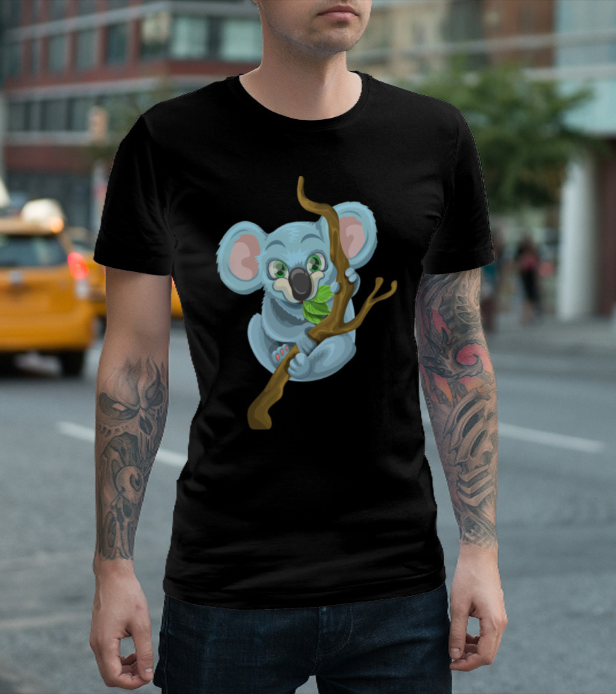 Baby Blue Koala Holding Branch with Leaf T-Shirt