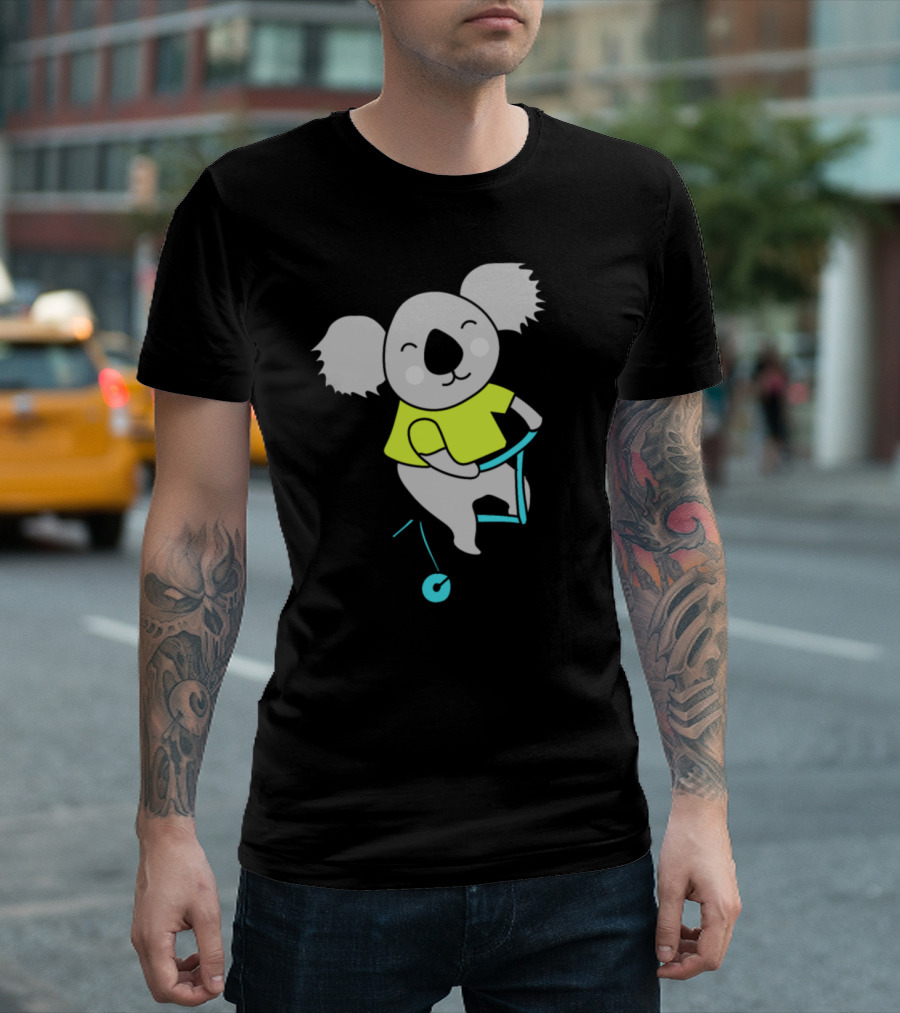 Koala Riding Bicycle in Yellow T-Shirt
