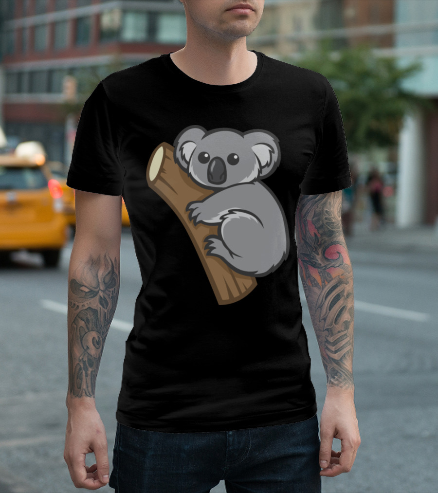 Funny Cartoon Koala Hugging A Tree Branch T-Shirt