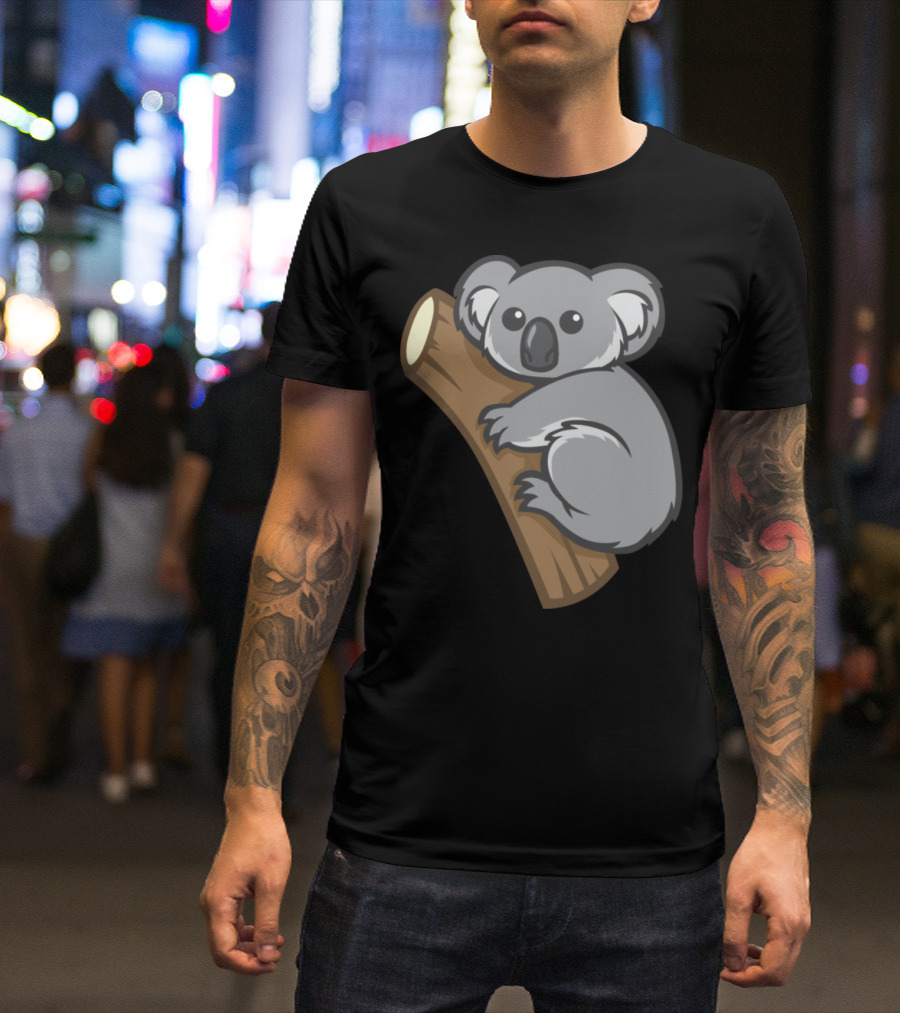 Funny Cartoon Koala Hugging A Tree Branch T-Shirt