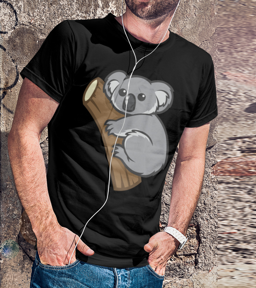 Funny Cartoon Koala Hugging A Tree Branch T-Shirt