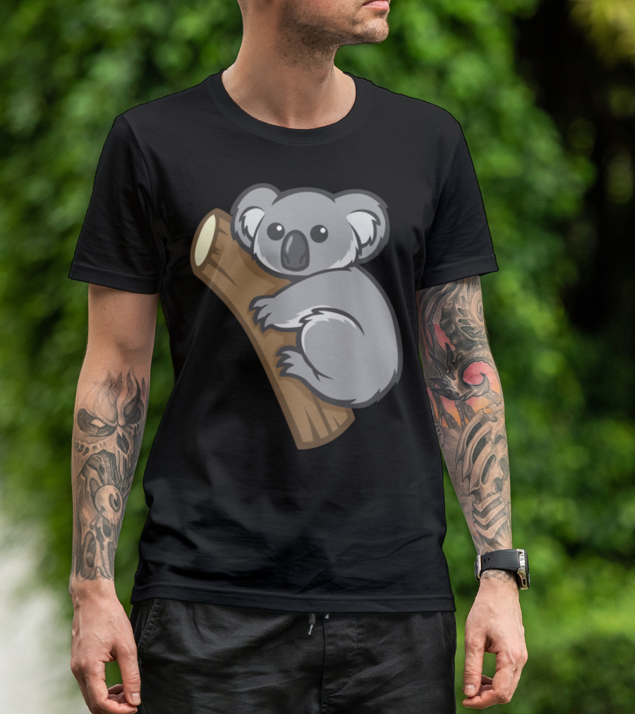 Funny Cartoon Koala Hugging A Tree Branch T-Shirt