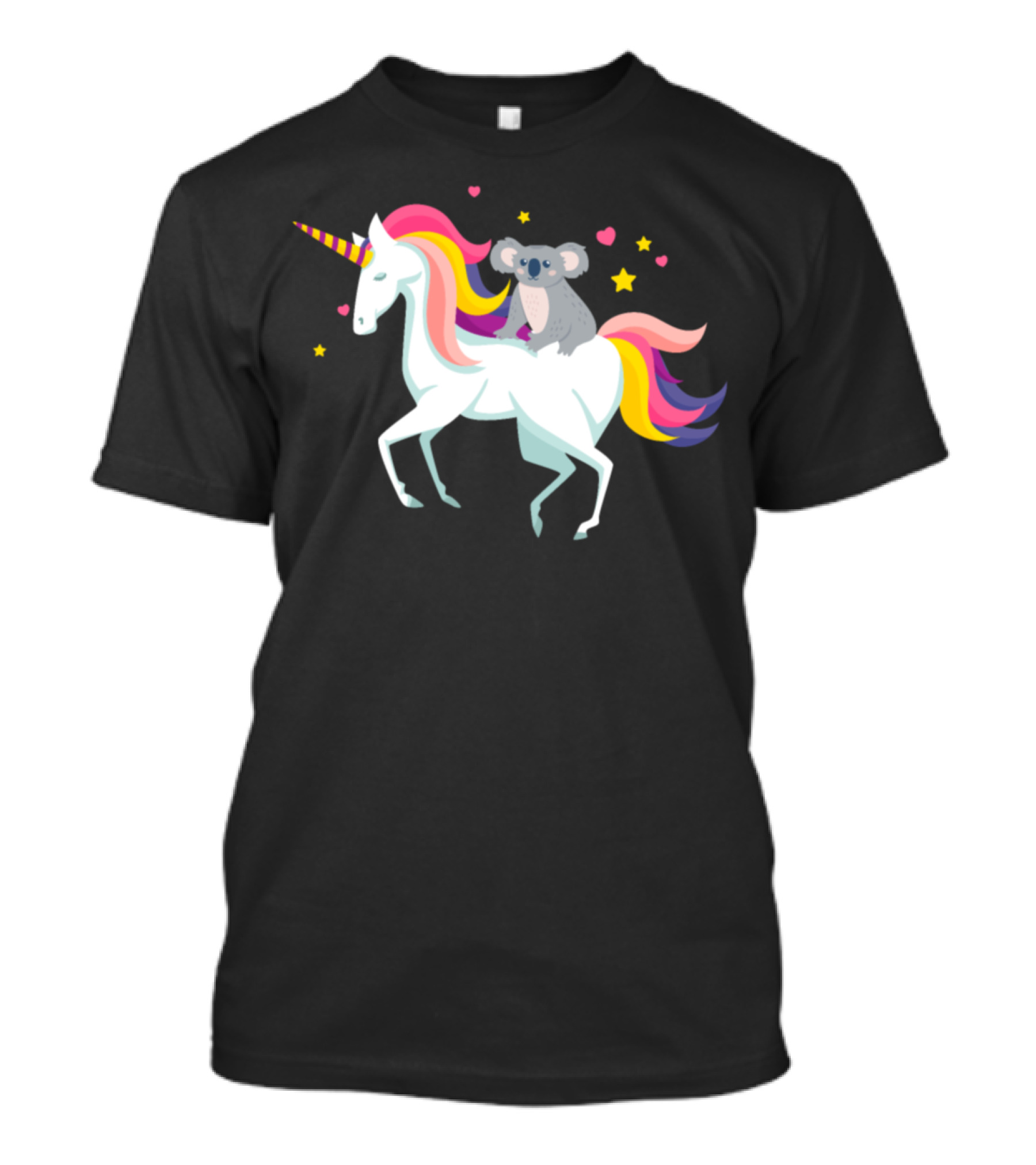 Funny Koala On Rainbow Unicorn With Stars And Hearts T-Shirt