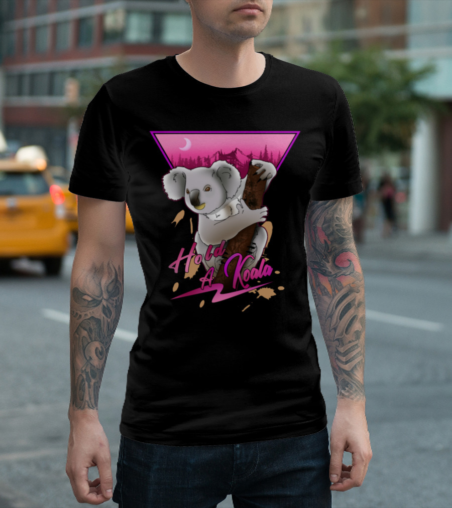 Hold A Koala Retro Mountain Night Scene T-Shirt