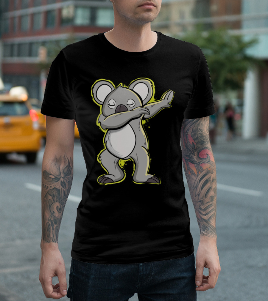 Koala Dabbing With Yellow Neon Outline T-Shirt