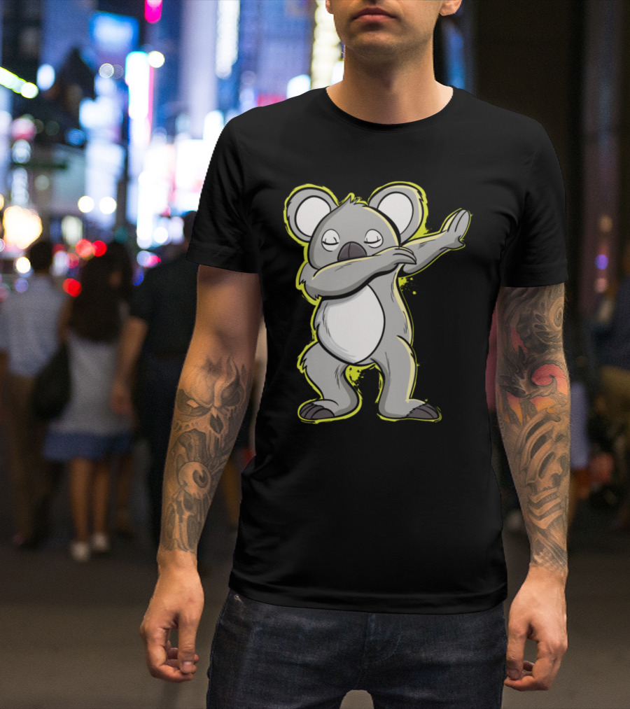 Koala Dabbing With Yellow Neon Outline T-Shirt