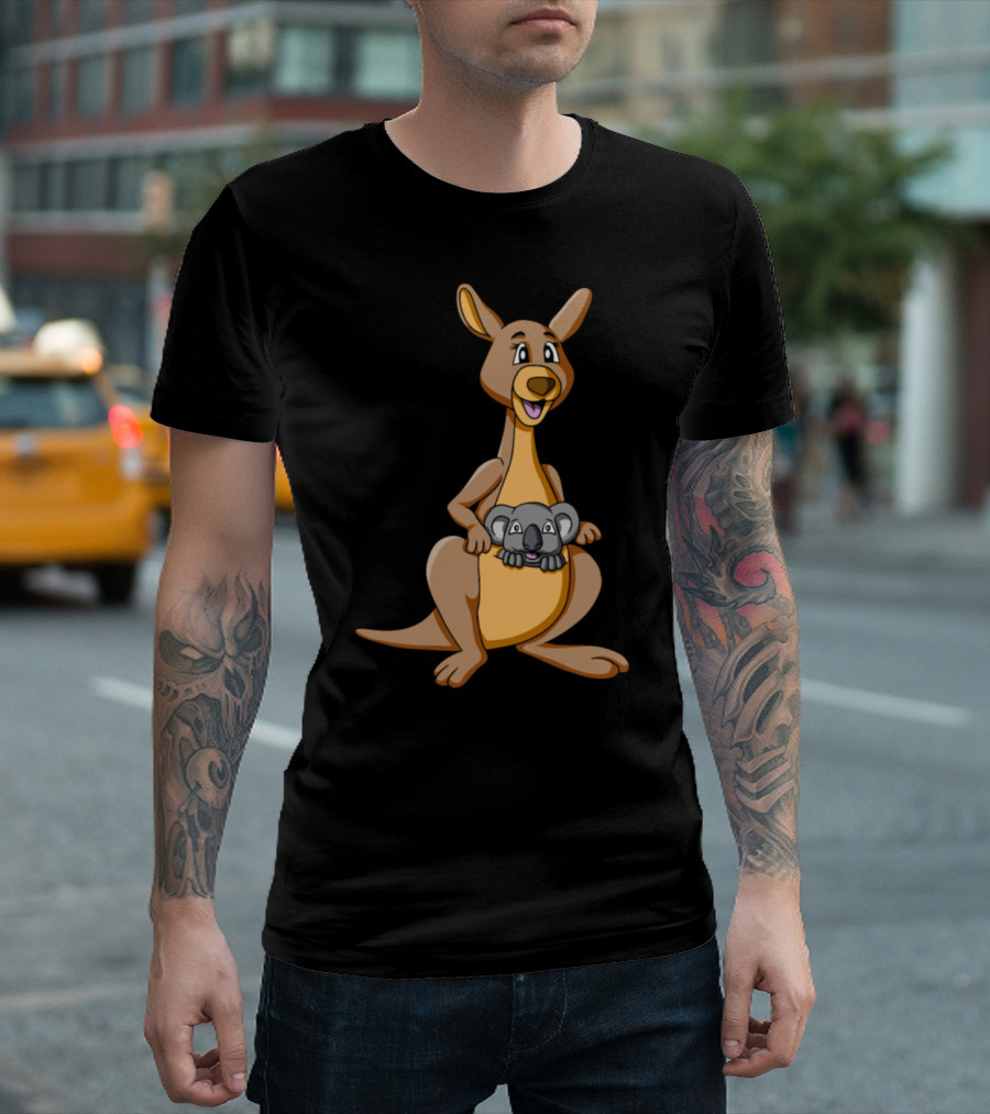 Kangaroo With Koala Cartoon Pouch Companions T-Shirt