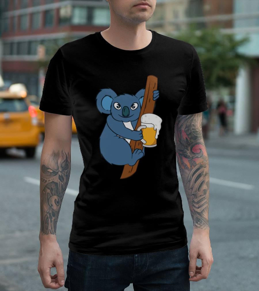 Koala Bear with Beers Climbing Tree Holding Mug T-Shirt