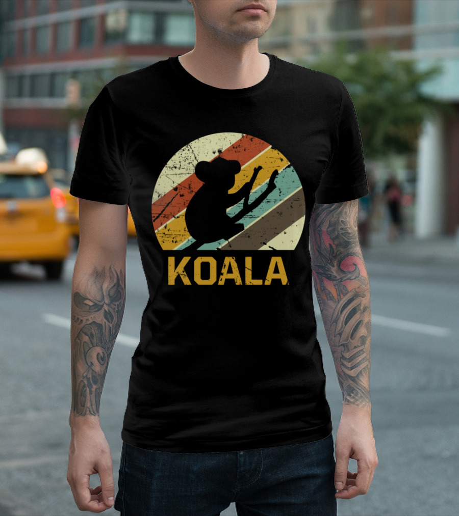 Koala Bear Zoo Fur Stick Retro Silhouette Vintage Stripes T-Shirt