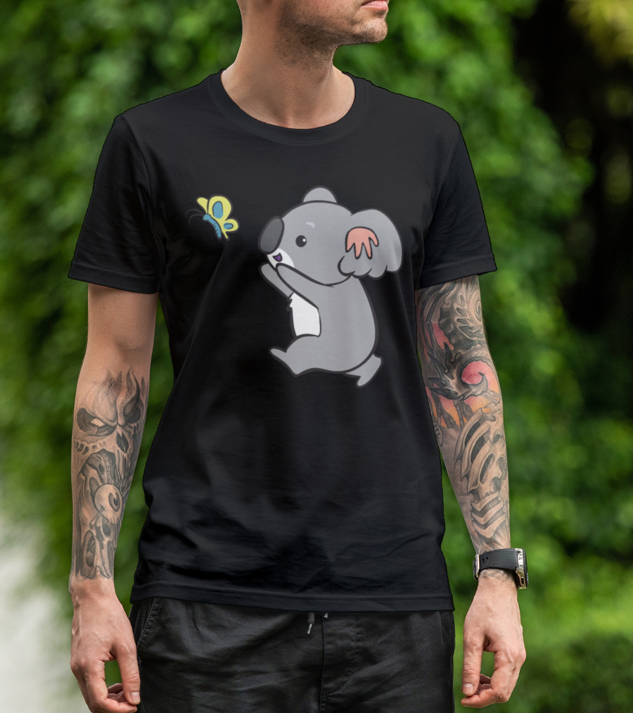 Koala Catches Butterfly Playful Adventure T-Shirt