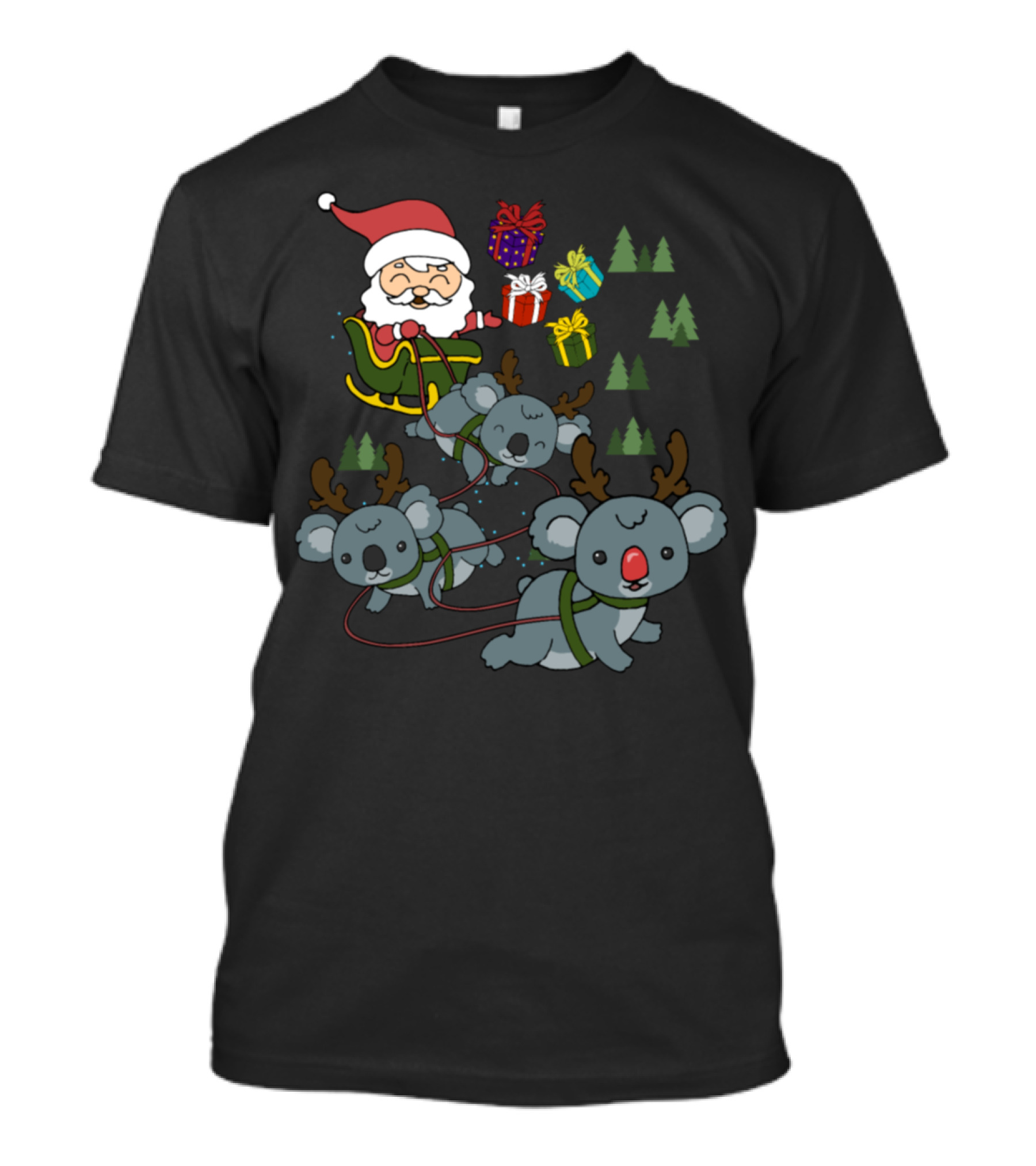 Santa Sleigh Koala Reindeer Funny Christmas Team T-Shirt