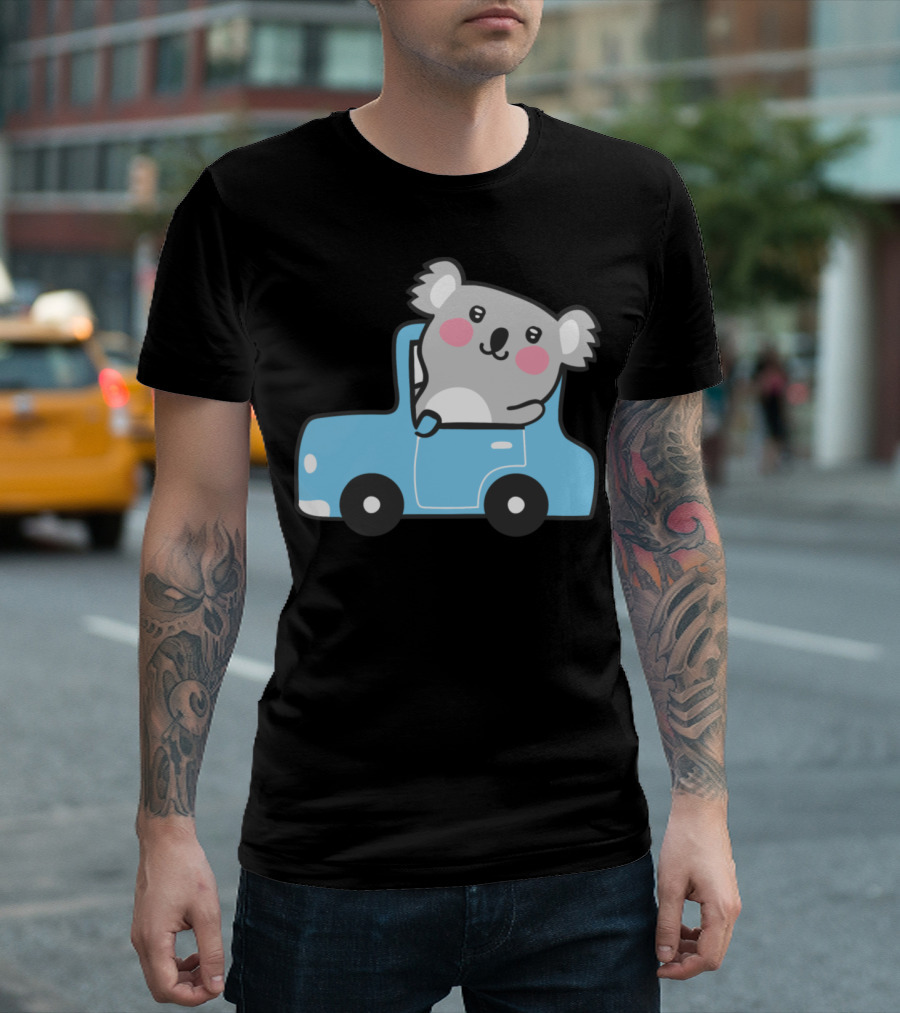 Koala Driving Blue Car Cute Cartoon Image T-Shirt