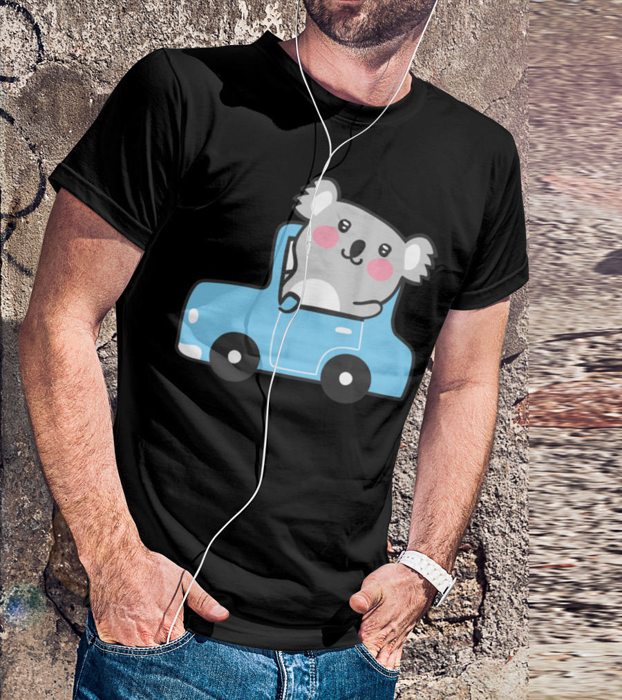 Koala Driving Blue Car Cute Cartoon Image T-Shirt