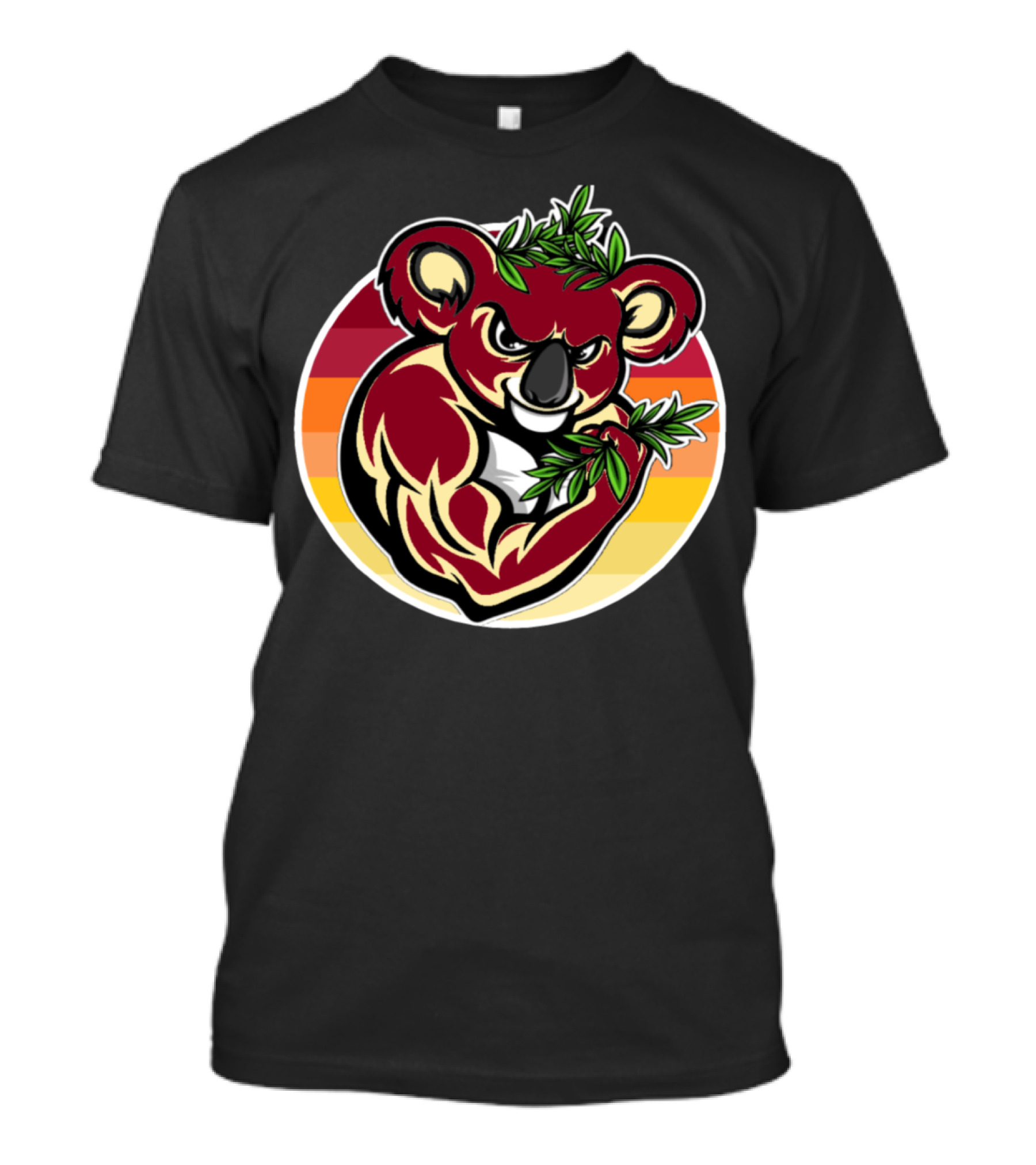 Koala Fabvw Strong Muscular Koala With Leaves Retro Circle Background T-Shirt