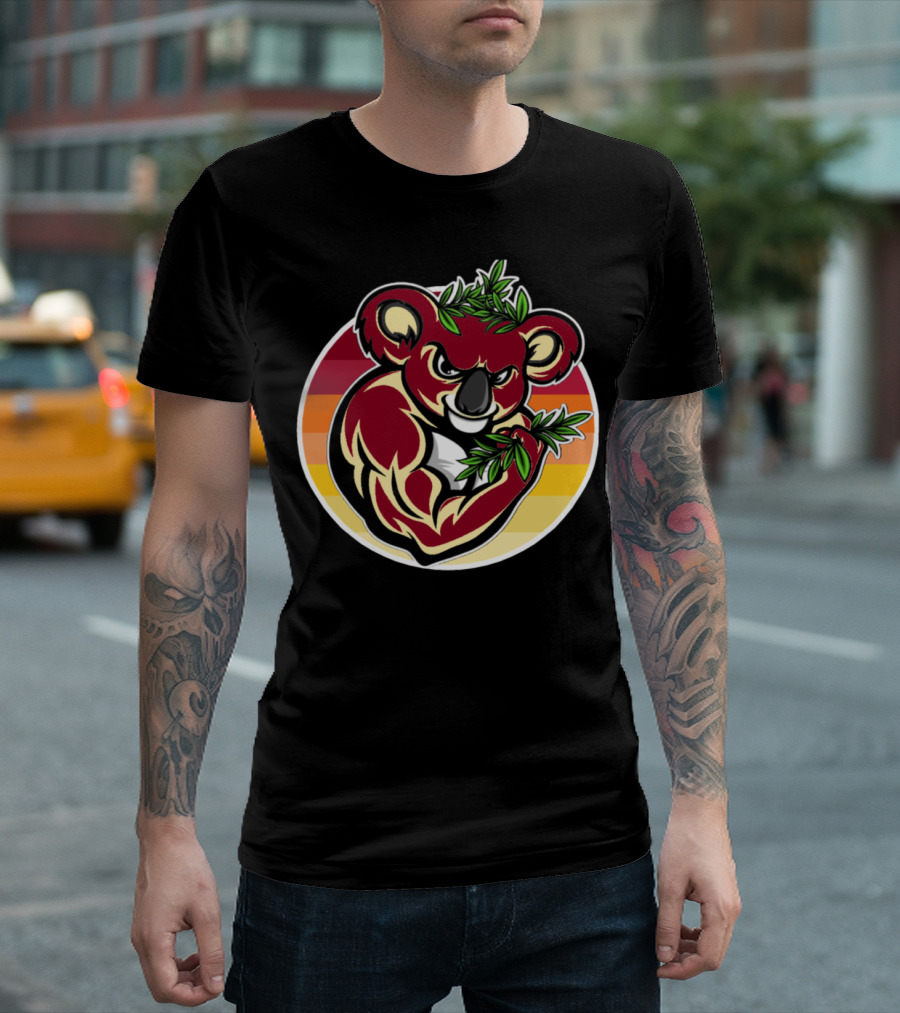 Koala Fabvw Strong Muscular Koala With Leaves Retro Circle Background T-Shirt
