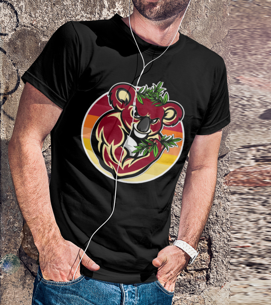 Koala Fabvw Strong Muscular Koala With Leaves Retro Circle Background T-Shirt