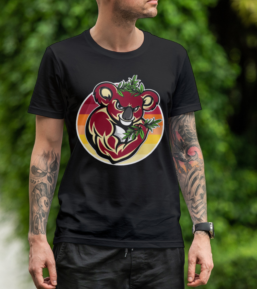 Koala Fabvw Strong Muscular Koala With Leaves Retro Circle Background T-Shirt